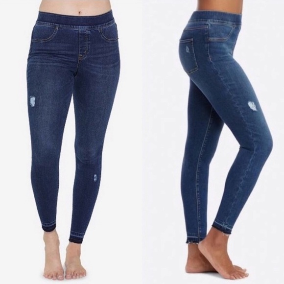 Spanx Women’s Distressed Jean Denim Jeggings Leggings MEDIUM - Picture 1 of 16